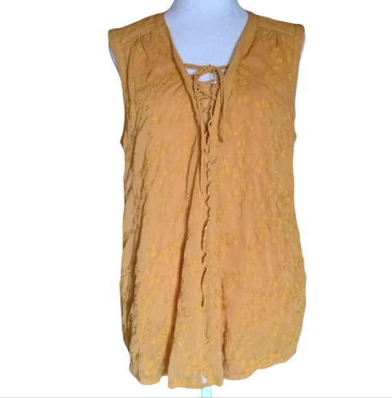 Anthropologie Maeve Goldenrod Floral Embroidered Lace Up Blouse Size 12 - Picture 2 of 10